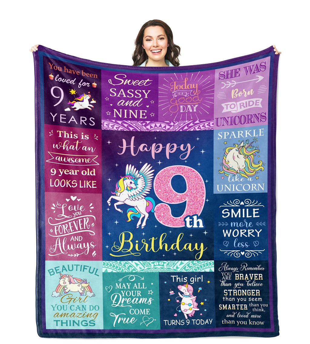 Solzien Gifts for 9 Year Old Girls Blanket 60''x50'', 9 Year Old Girl Gifts, 9 Year Old Girl Birthday Gift Ideas, Birthday Gifts