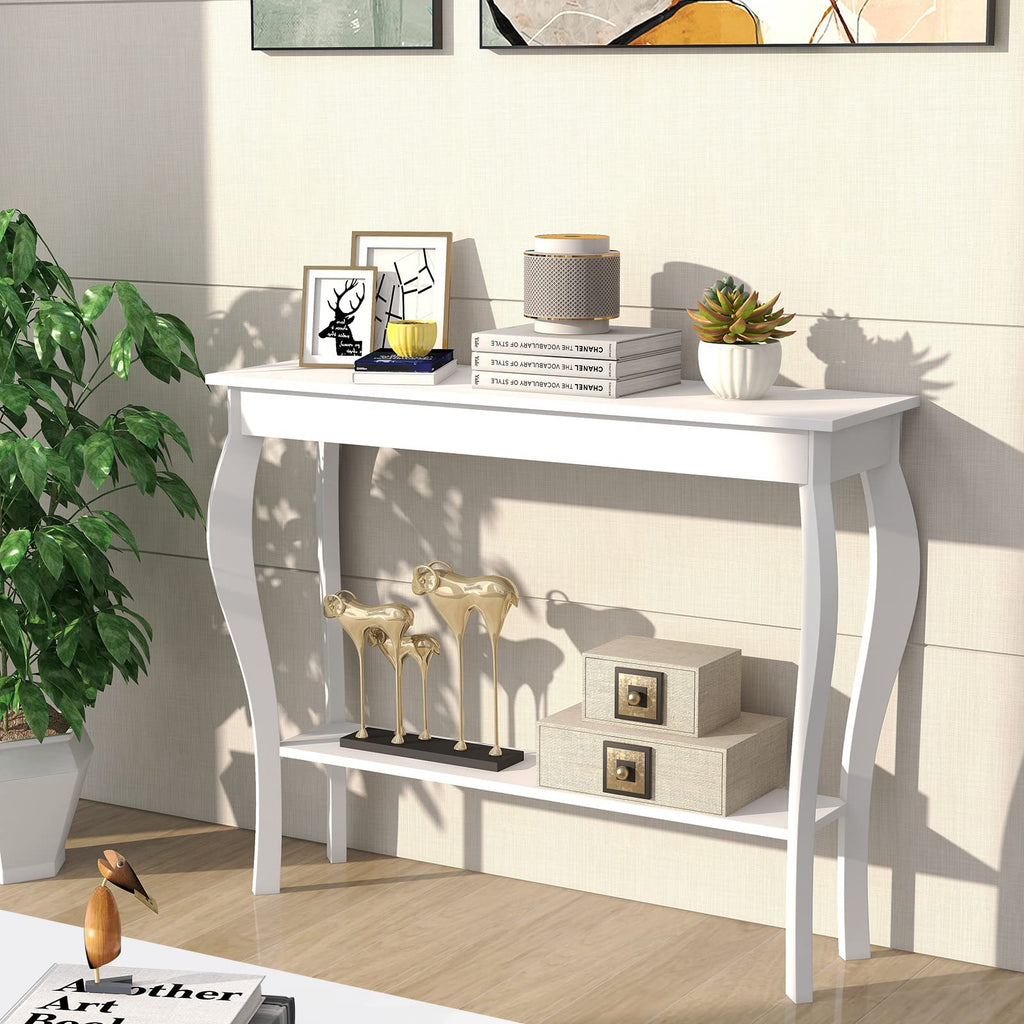 Choochoo Narrow Console Table, Chic Accent Sofa Table, Entryway Table, White
