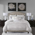 Madison Park Signature Glam Cozy Comforter Set - All Season Bedding Combo Filled Insert And Removable Duvet Cover, Shams, Decorative Pillows, Metallic White King(110'X96') 10 Piece