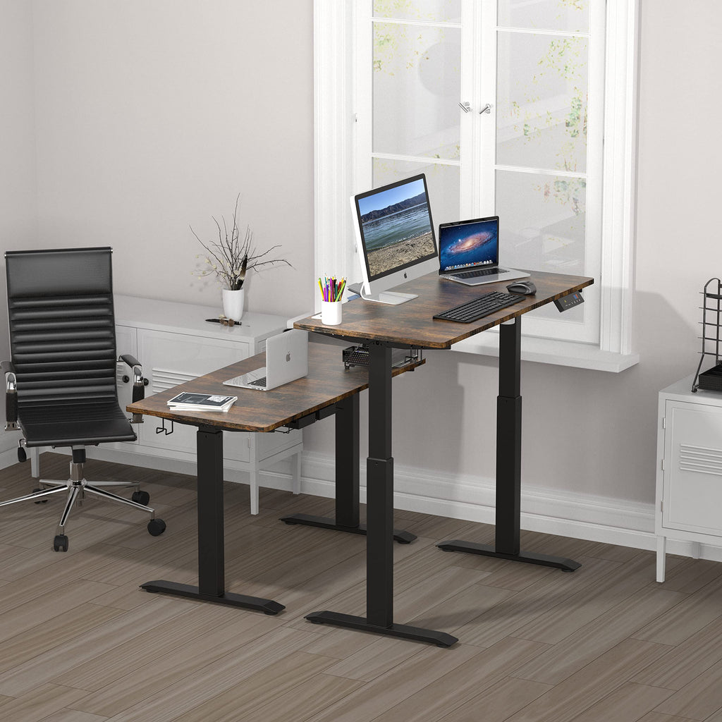 SHW Electric Height Adjustable Standing Desk with Drawer, Memory Preset, Cable Management, Engineered Wood, Rustic Brown, 40-Inch