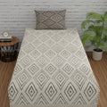 Huesland By Ahmedabad Cotton 144 Tc Fitted Bedsheet Single Bed Cotton With 1 Pillow Cover | 36X78 Inches | White & Taupe