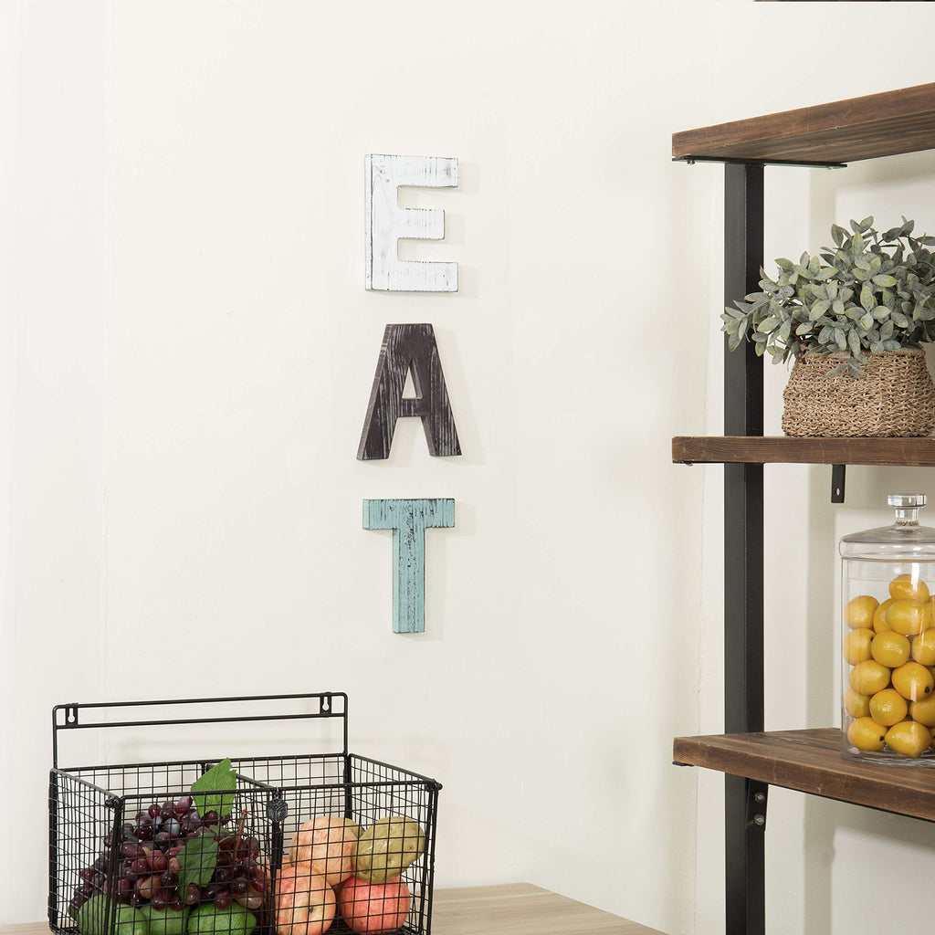 Mygift Wall Mounted Multicolored Solid Wood Letter Eat Cutout Block Wall Sign, Rearrange Letters To Tea, Kitchen Farmhouse Above