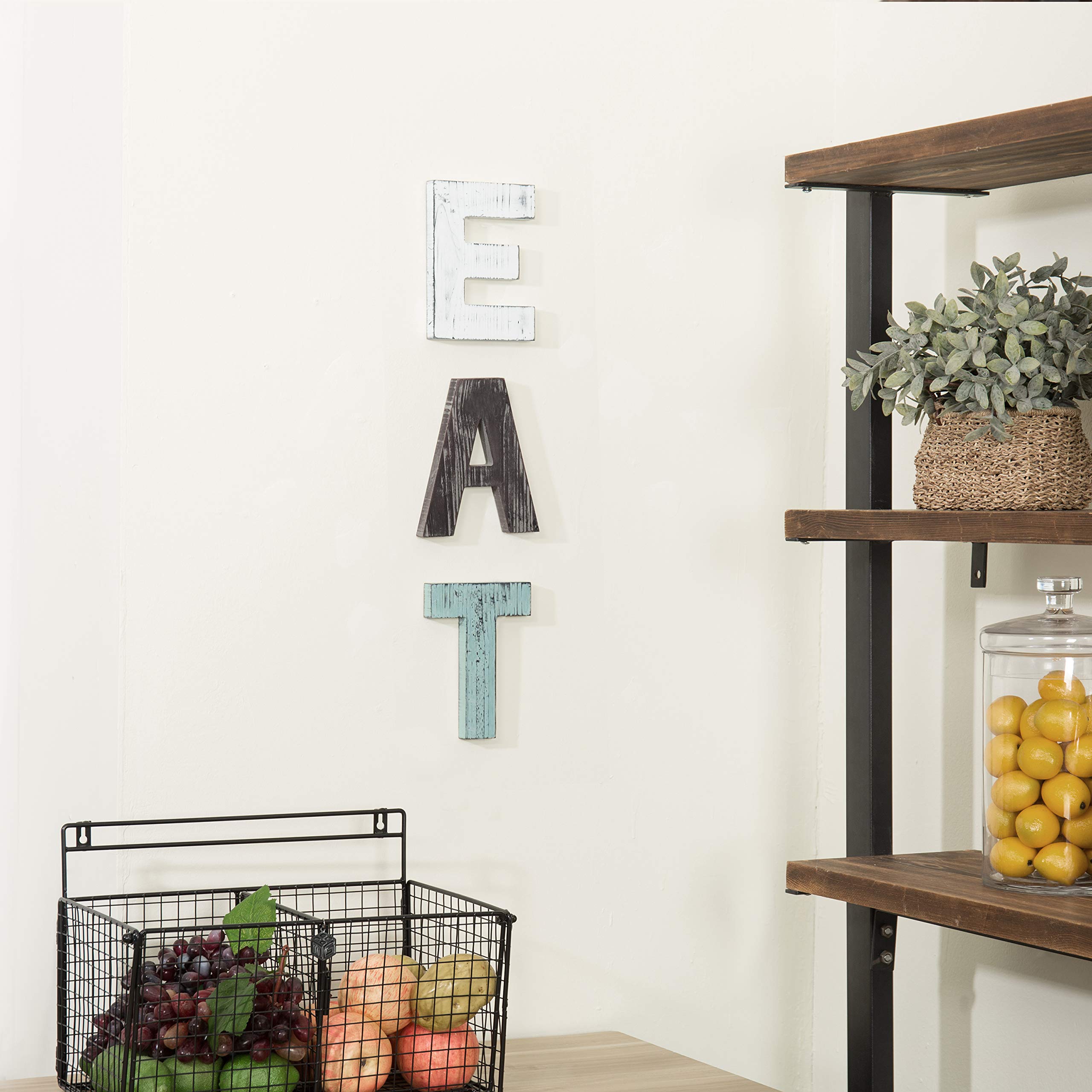 Mygift Wall Mounted Multicolored Solid Wood Letter Eat Cutout Block Wall Sign, Rearrange Letters To Tea, Kitchen Farmhouse Above