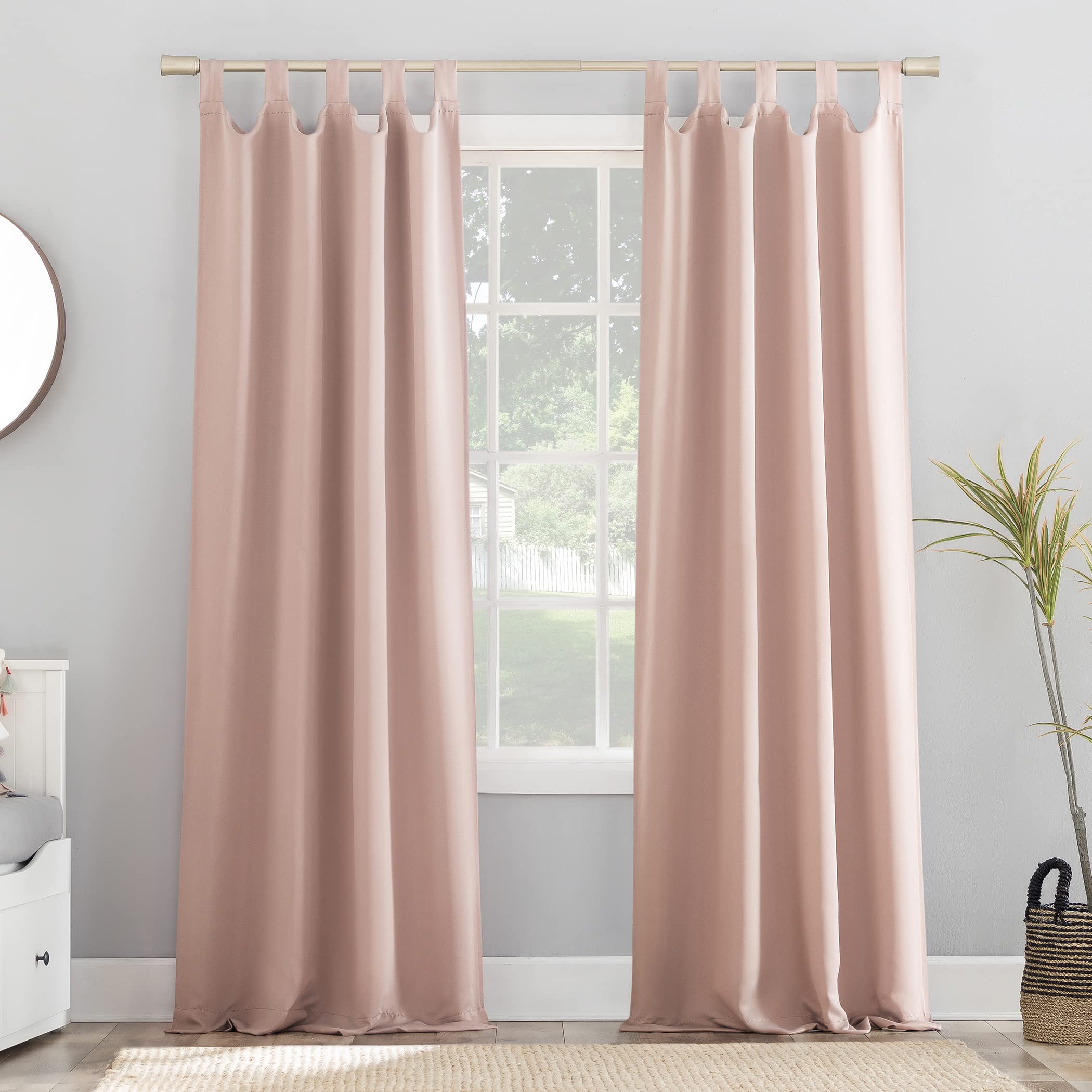 Sun Zero Easton Energy Saving Blackout Tab Top Curtain Panel, 40 x 84, Blush Pink