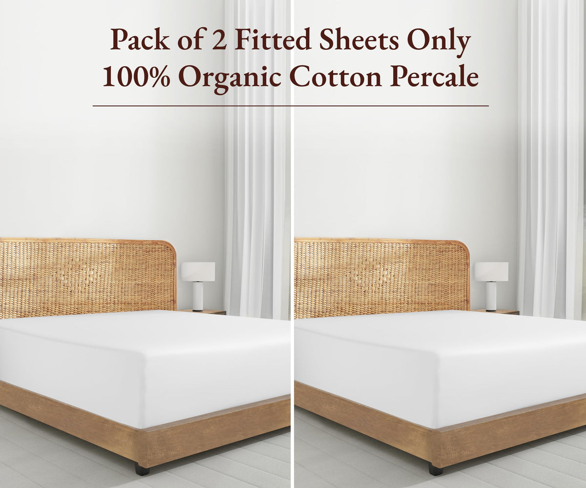 California Design Den 2-Pack 100% Organic Cotton Fitted Sheets Cal King Size Percale Only, Gots Certified, Soft & Crisp, Cooling, Lightweight, Snug-Fit 2X Deep Pocket Fitted Sheet - White