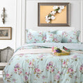 Fadfay Cotton Duvet Cover Set Full Size Blue Floral Bedding Set Super Soft Purple Hydrangea Flower Print Reverse To Striped Zipp