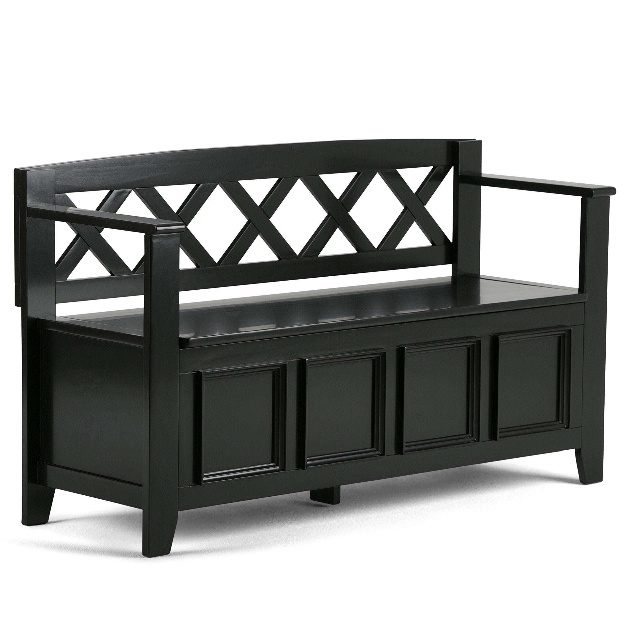 SIMPLIHOME Amherst Entryway Storage Bench - 48 inch Wide Solid Wood Hallway Seat in Black, Transitional Bench for Entryway or Li