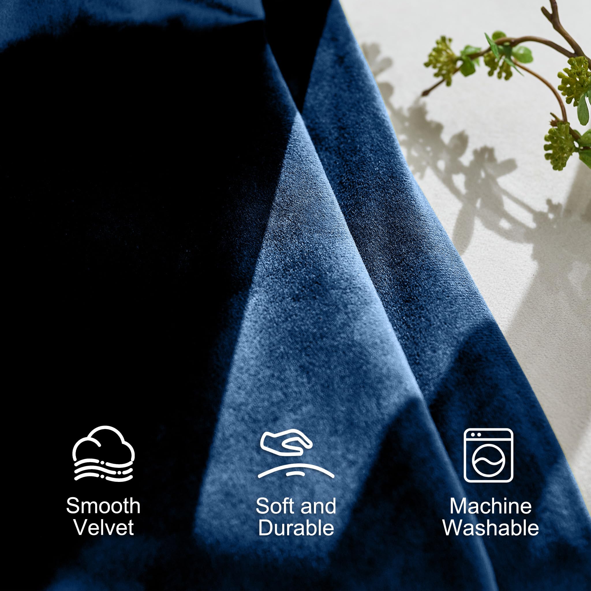 Lazzzy Navy Blue Velvet Curtains Room Darkening Thermal Insulated Curtains 72 Inch Long Window Drapes For Bedroom Living Room Super Soft Luxury Window Treatment 2 Panels Rod Pocket