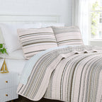 Southshore Fine Living, Inc. Oversized King Quilt Set, Striped Beige Bedspread King/California King, 3-Piece Coastal Bedding Set