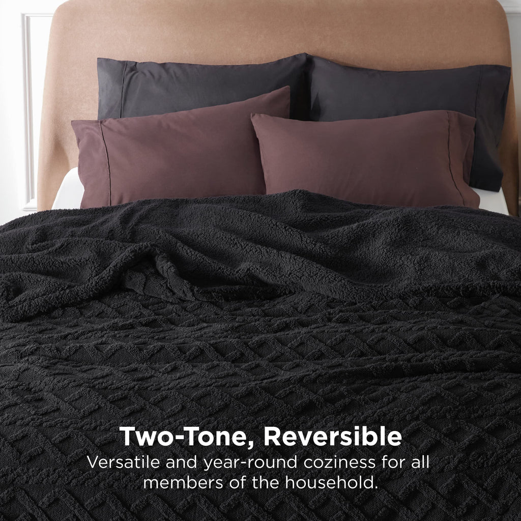 Bedsure Sherpa Queen Size Blanket For Bed - Fuzzy Soft Cozy Blanket Queen Size, Fleece Thick Warm Blanket For Winter, Black, 90X