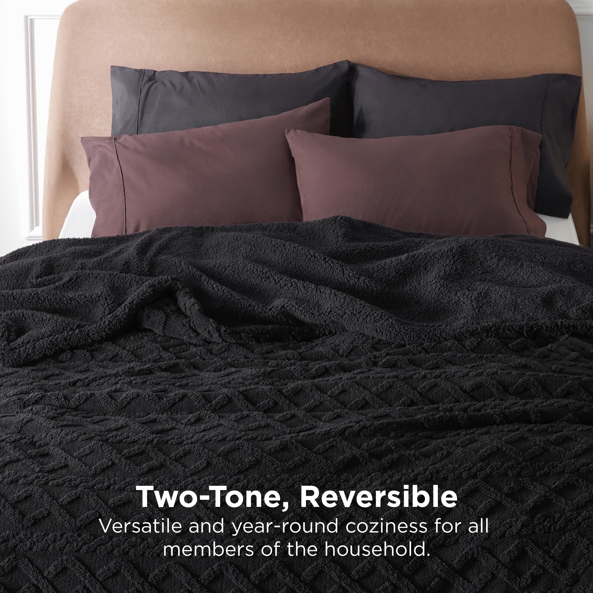 Bedsure Sherpa Queen Size Blanket For Bed - Fuzzy Soft Cozy Blanket Queen Size, Fleece Thick Warm Blanket For Winter, Black, 90X