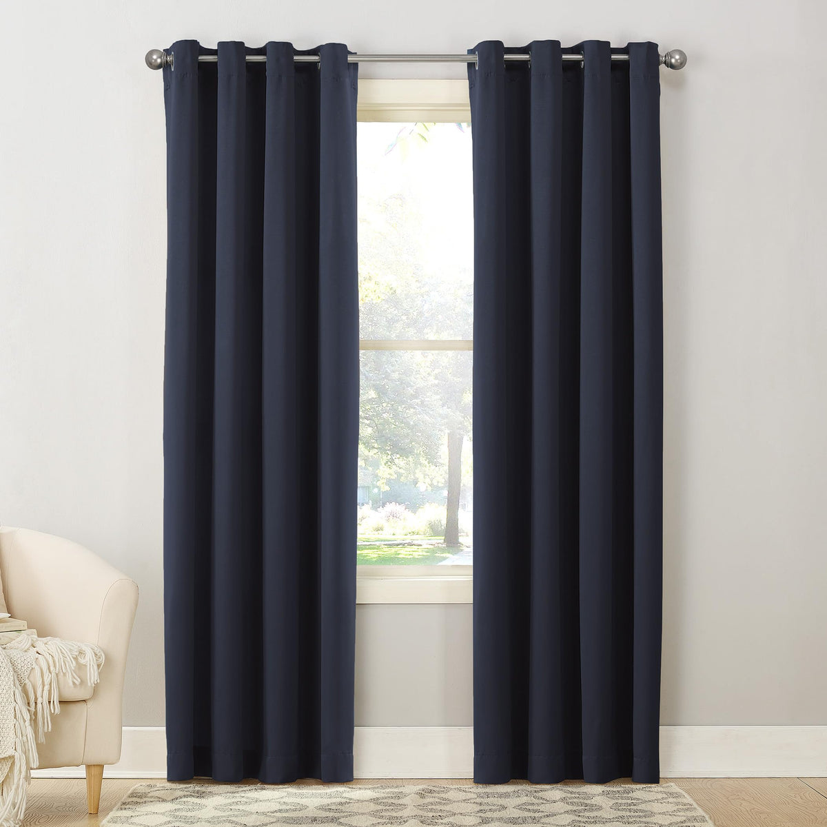 Sun Zero Barrow 2-Pack Energy Saving Grommet Curtain Panel Pair, 54'' x 54, Navy Blue