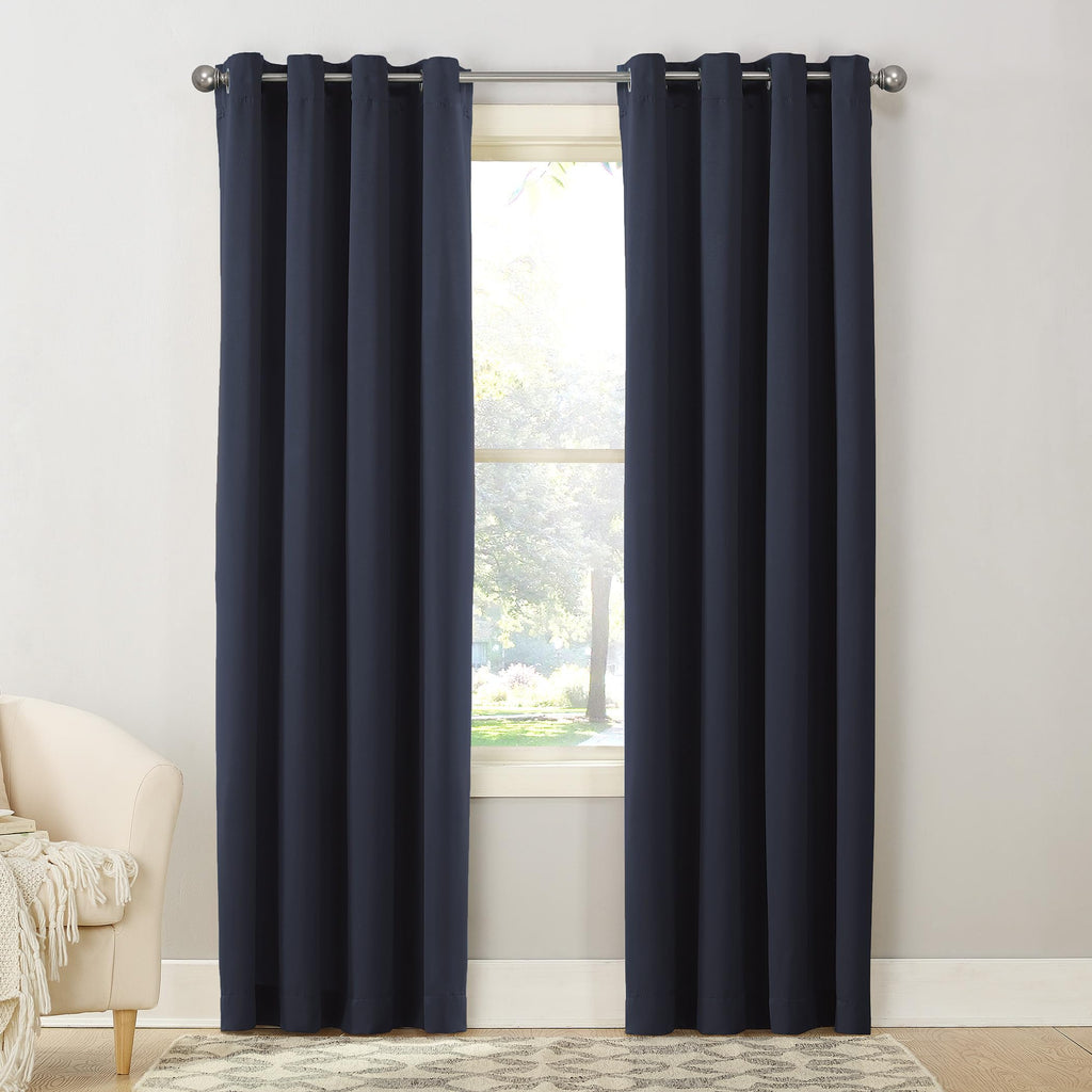 Sun Zero Barrow 2-Pack Energy Saving Grommet Curtain Panel Pair, 54' X 63, Navy Blue