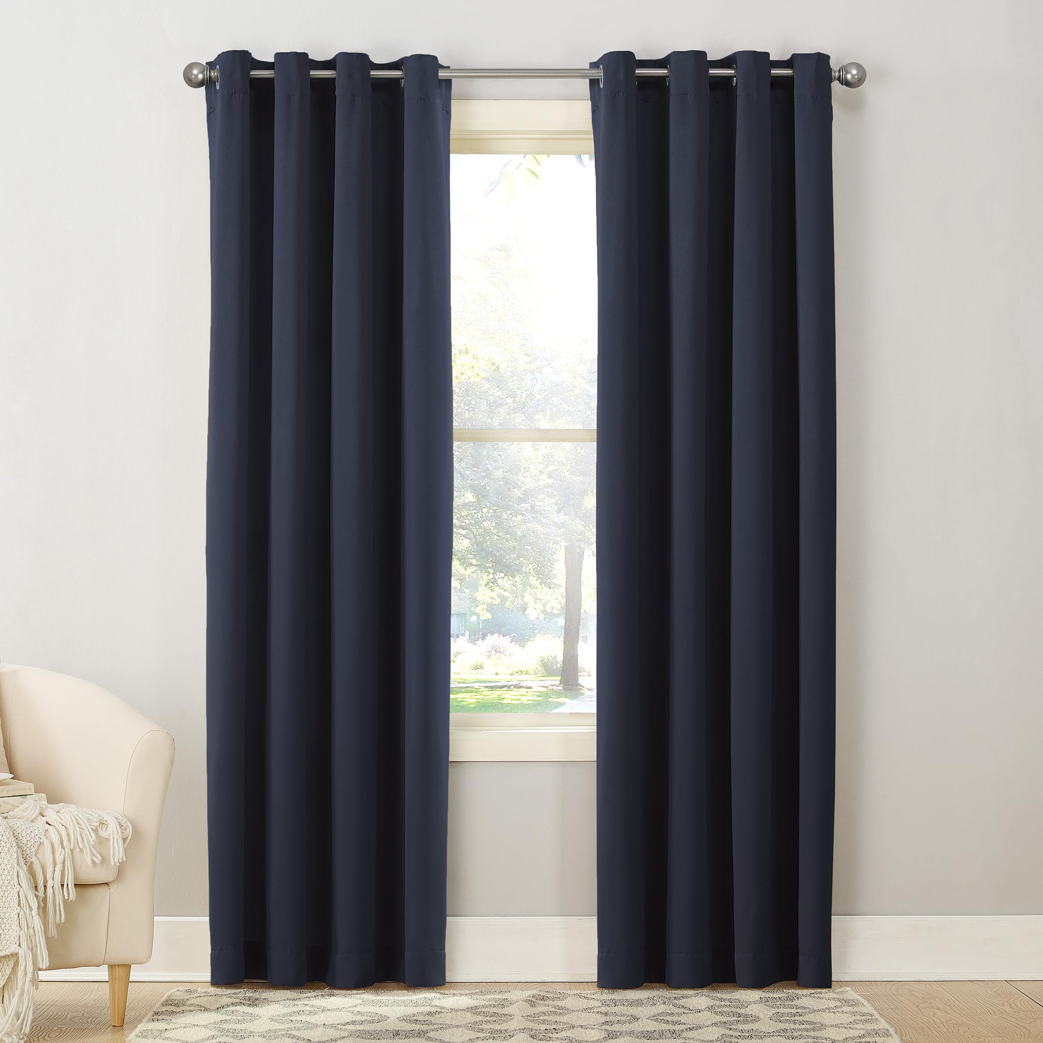 Sun Zero Barrow 2-Pack Energy Saving Grommet Curtain Panel Pair, 54' X 63, Navy Blue