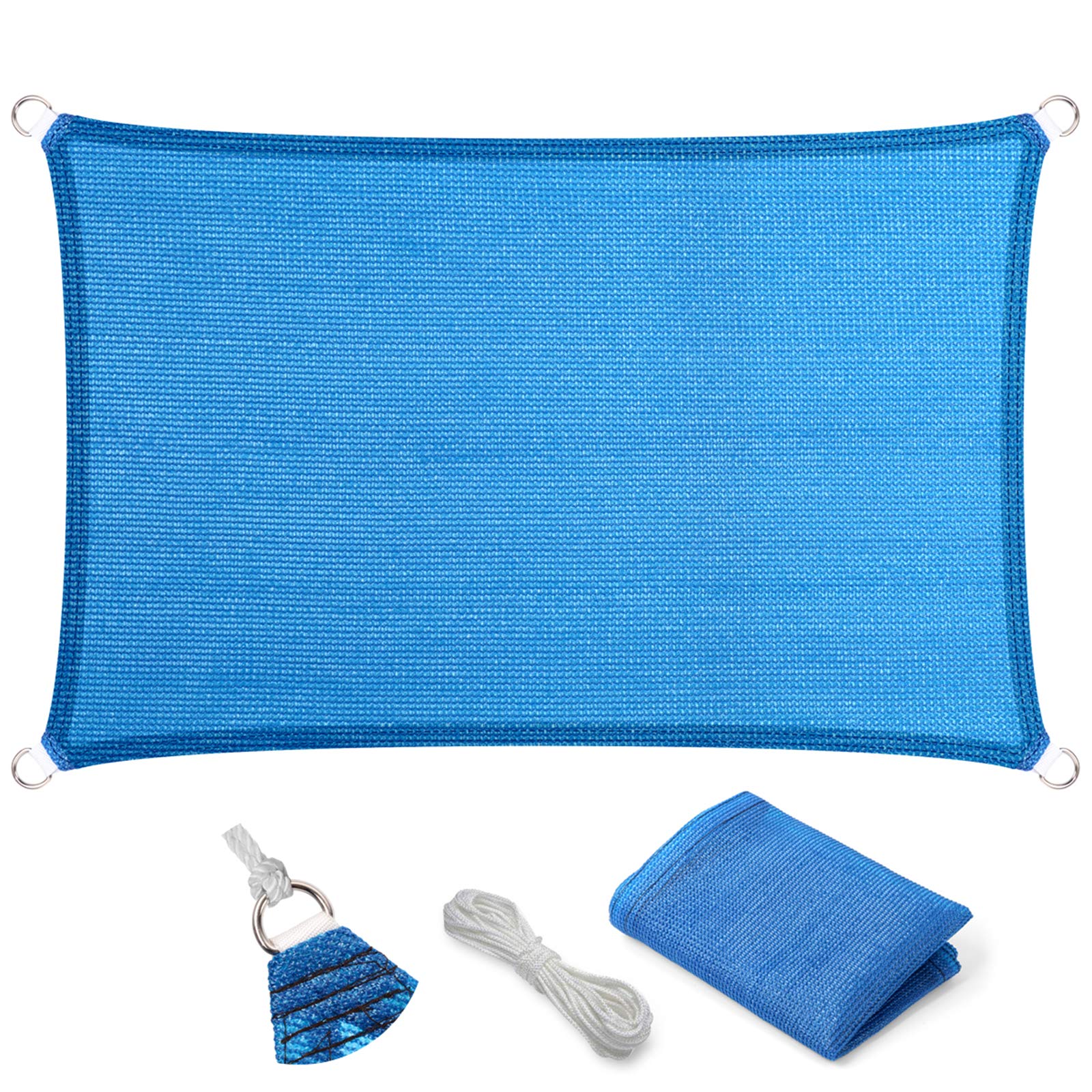 Eden'S Decor Straight Flat-Edged Sun Shade Sail Rectangular 8' X 11' Blue Uv-Blocking Outdoor Canopy Fabric Cloth Awning For Per
