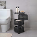 Homegrits 3Layer Round Storage Trolley  Black Metal Revolving Basket Rack With Wheels  SpaceSaving Organizer For Kitchen, Ba