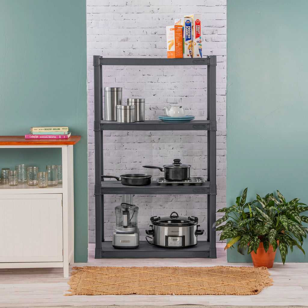 Sterilite 4-Pack Plastic Storage Shelves, Heavy Duty Shelving Unit, 4 Shelf, Gray