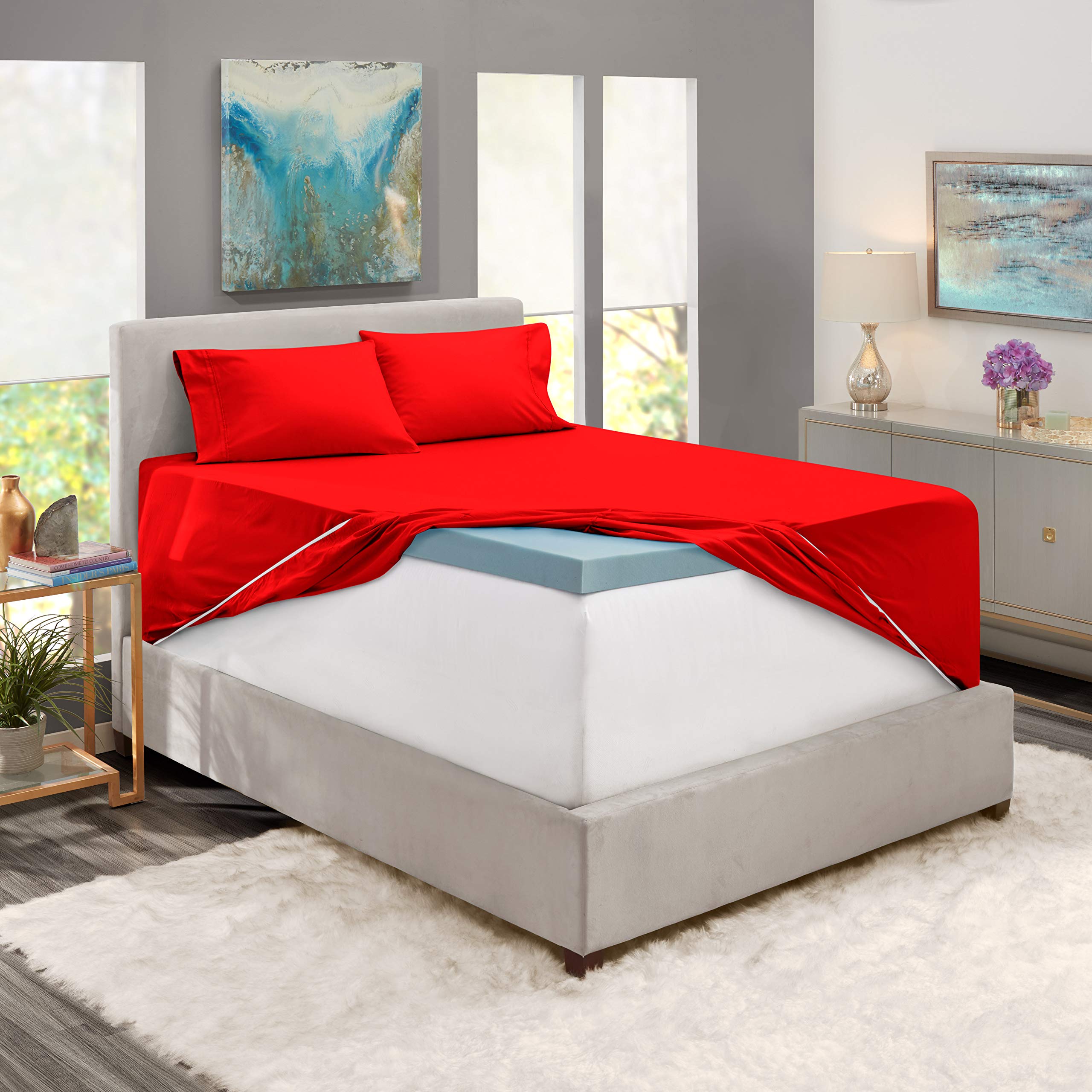 Nestl Split King Sheets Sets For Adjustable Bed - 5 Piece Split King Sheet Set, Double Brushed Split King Sheets, Hotel Luxury Red Sheets, Extra Soft Bedding Sheets & Pillowcases
