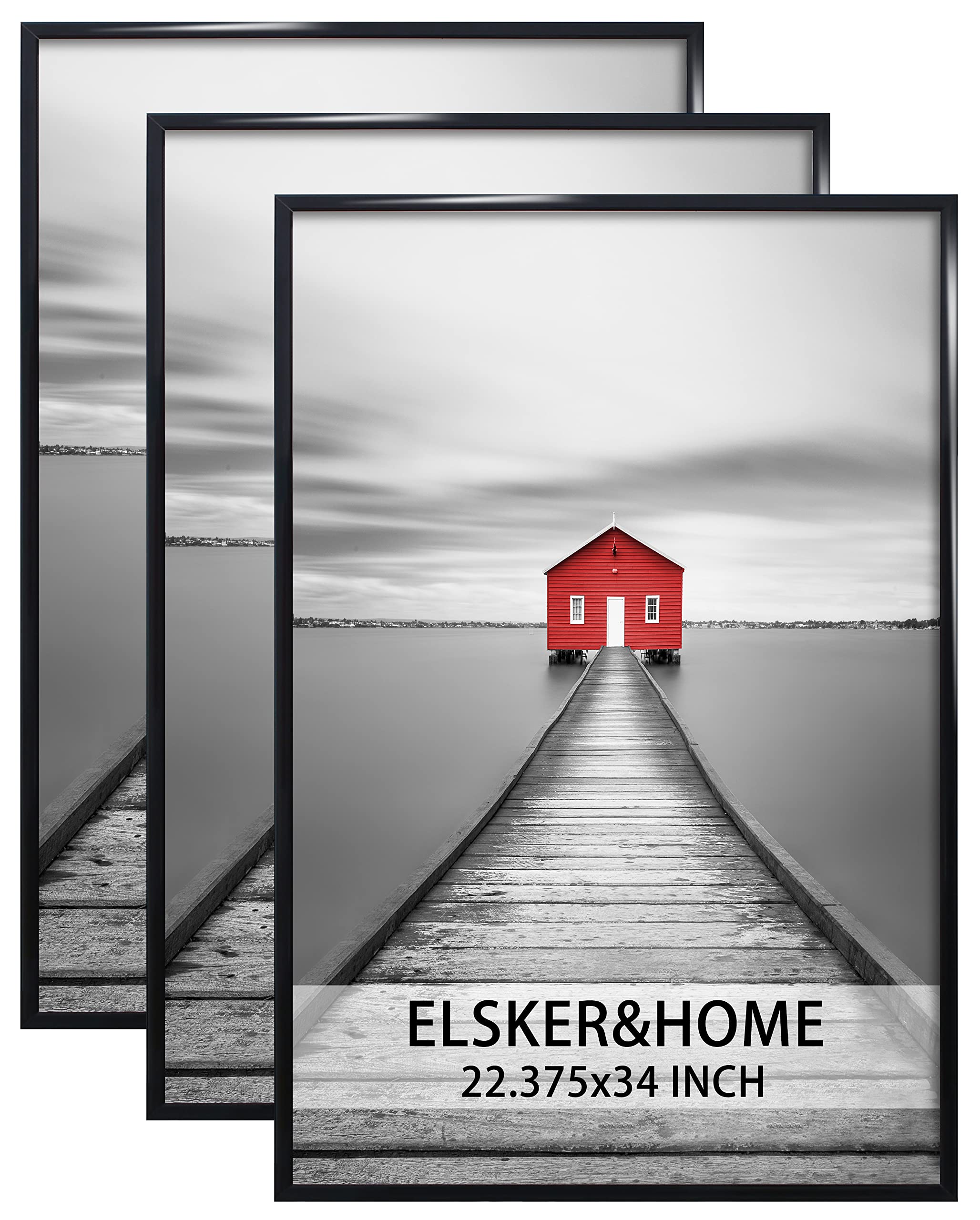 ELSKER&HOME 22.375 x 34 Poster Frame 3 Pack, Black Picture Frame for Horizontal or Vertical Wall Mounting, Sturdy and Scratch-pr