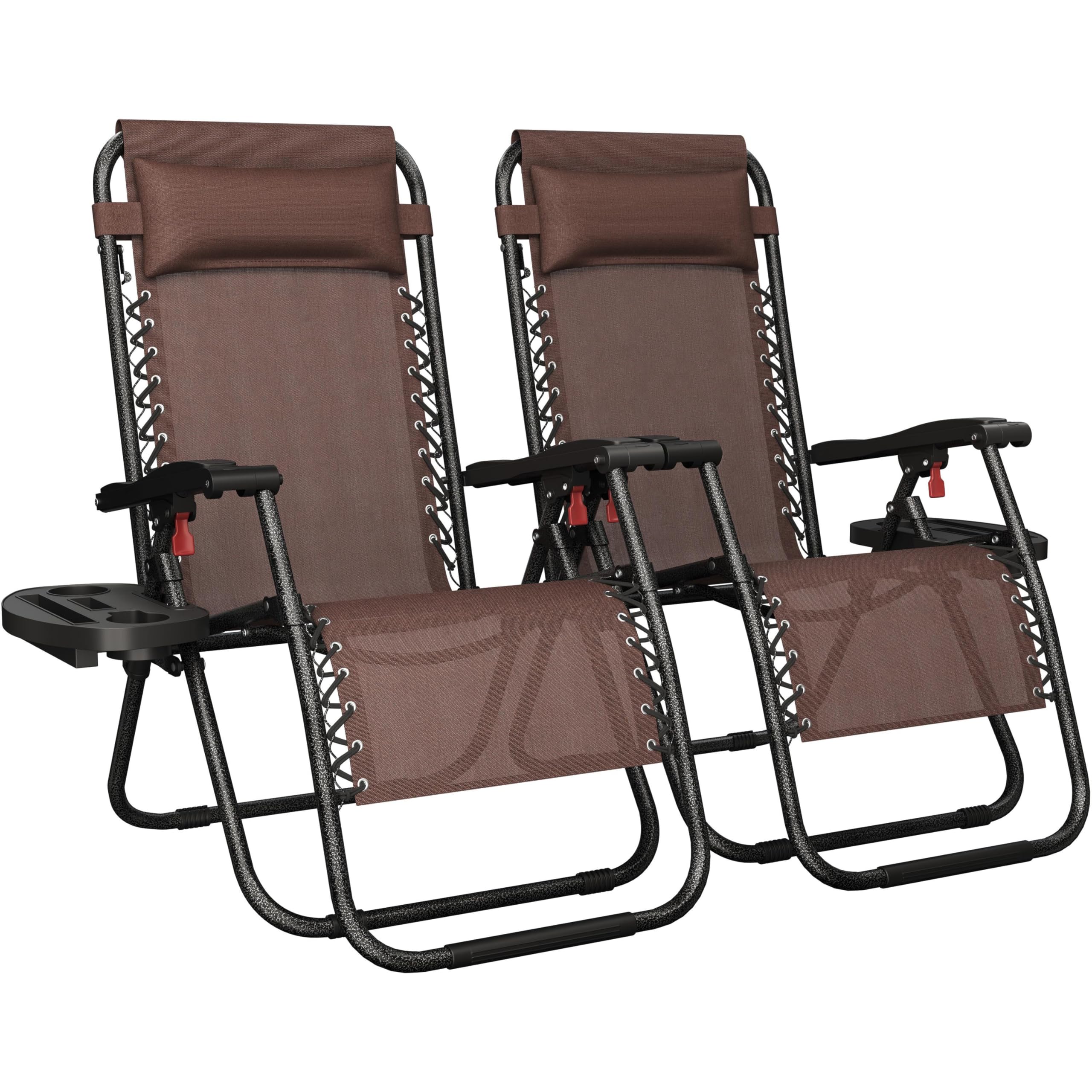 Yaheetech 26 Zero Gravity Recliners Outdoor Adjustable Folding Reclining Lounge Chairs w/Pillows, Cup Holder Trays and Carry Str