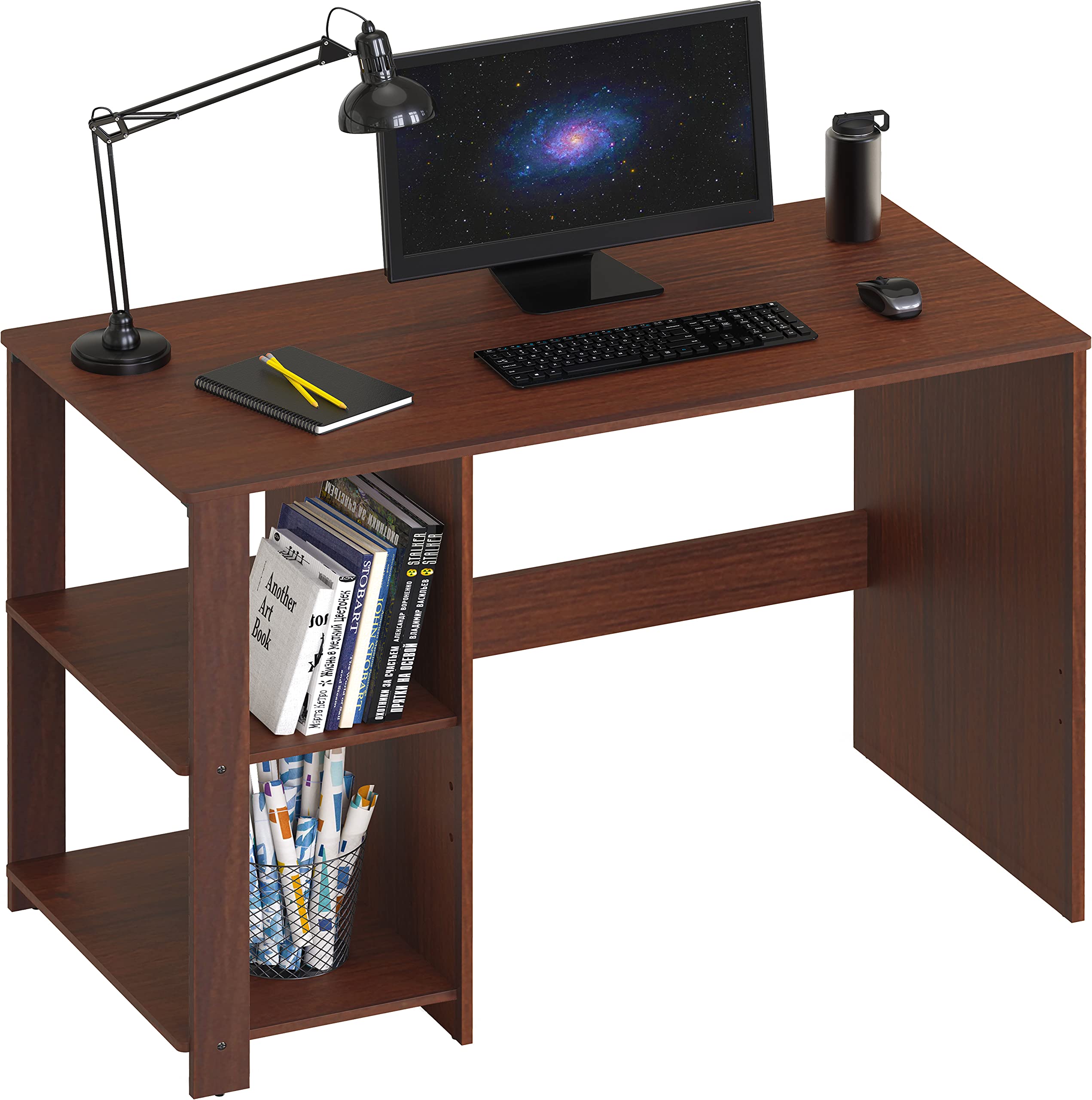 SHW 38-Inch Home Office Computer Desk with Shelves, Cherry