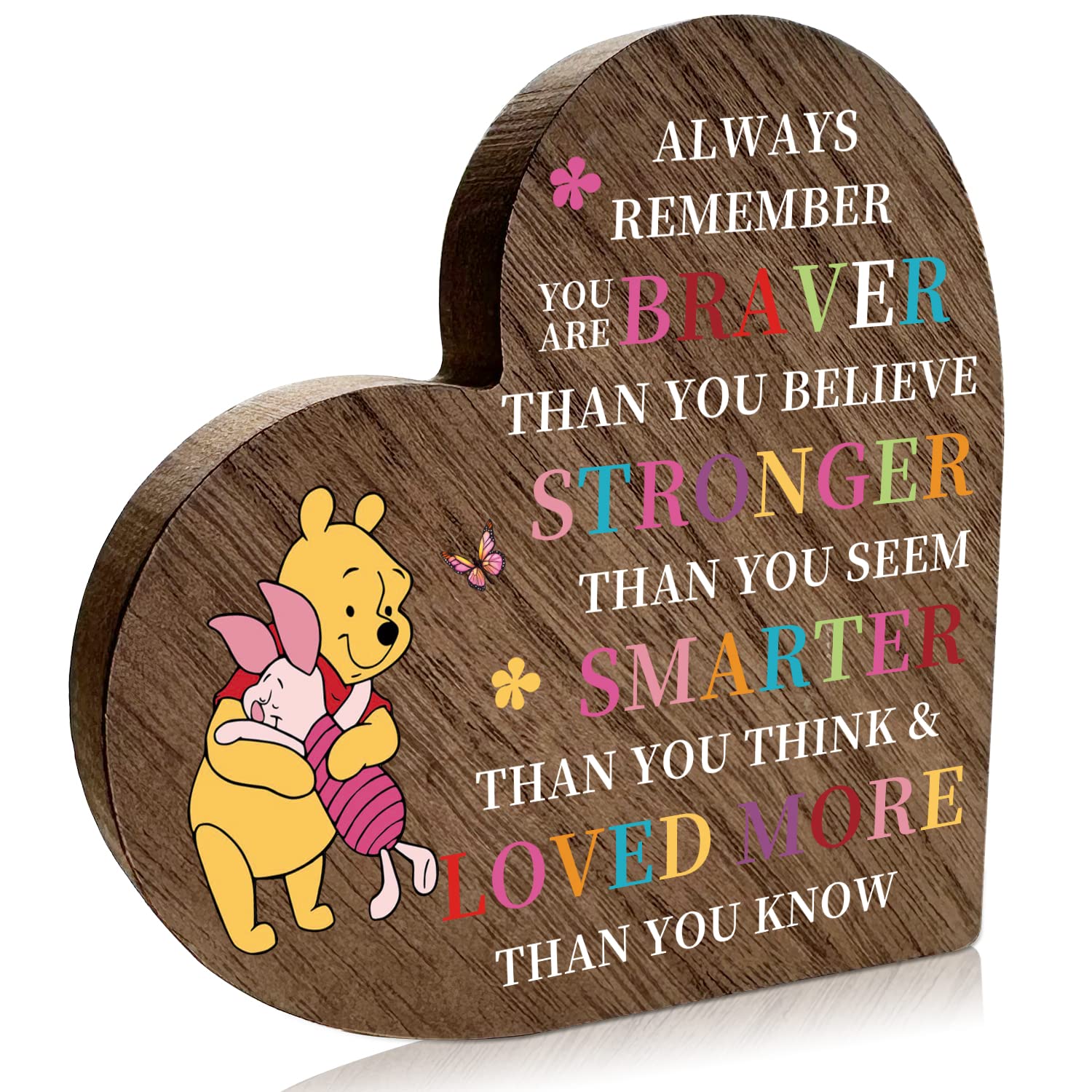 You Are Braver Than You Believe Sign Standable Wooden Heart Plaque, Inspirational Quotes Desk Sign Decor for Son Daughter Friend