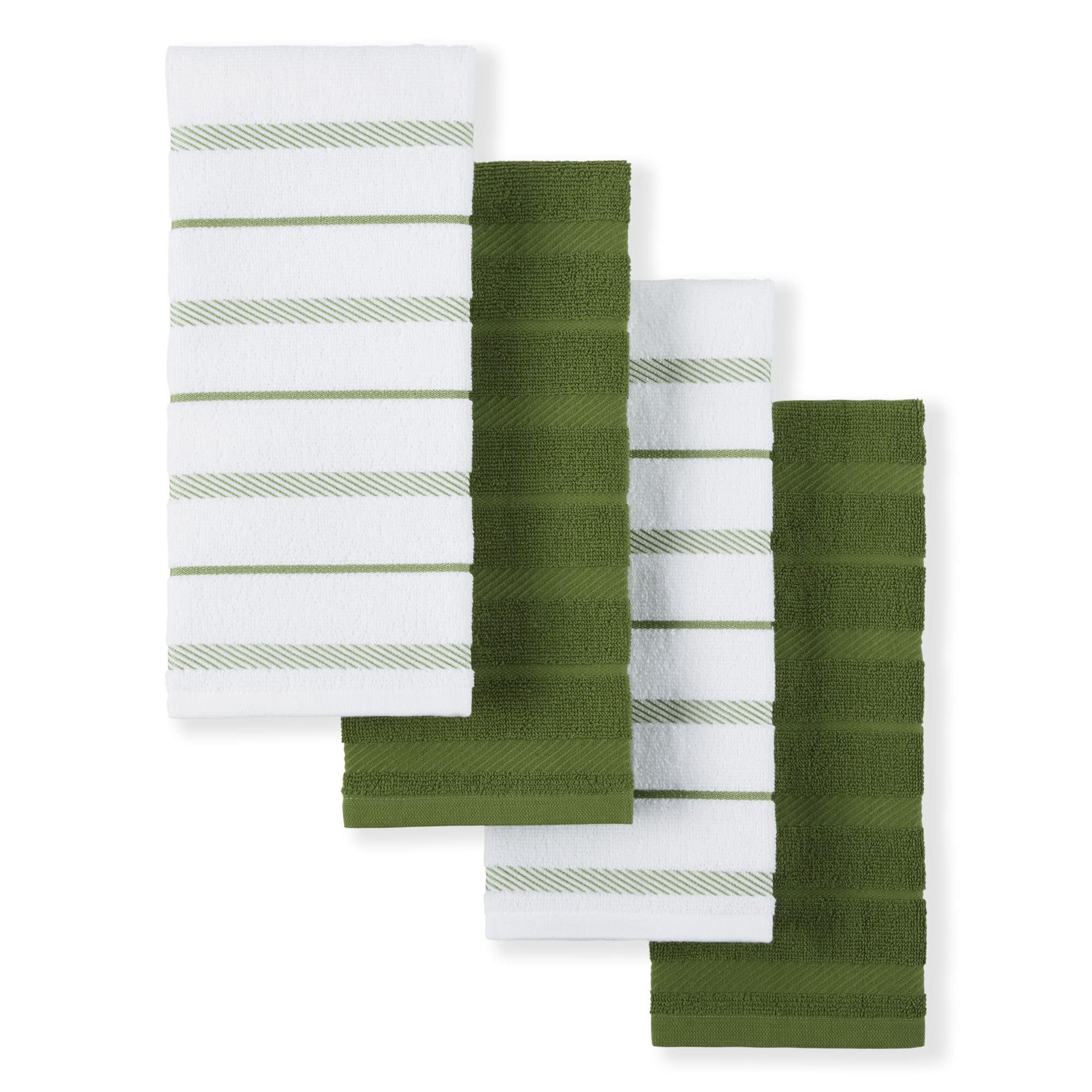 KitchenAid Albany Kitchen Towel 4-Pack Set, Matcha Green/White, 16x26