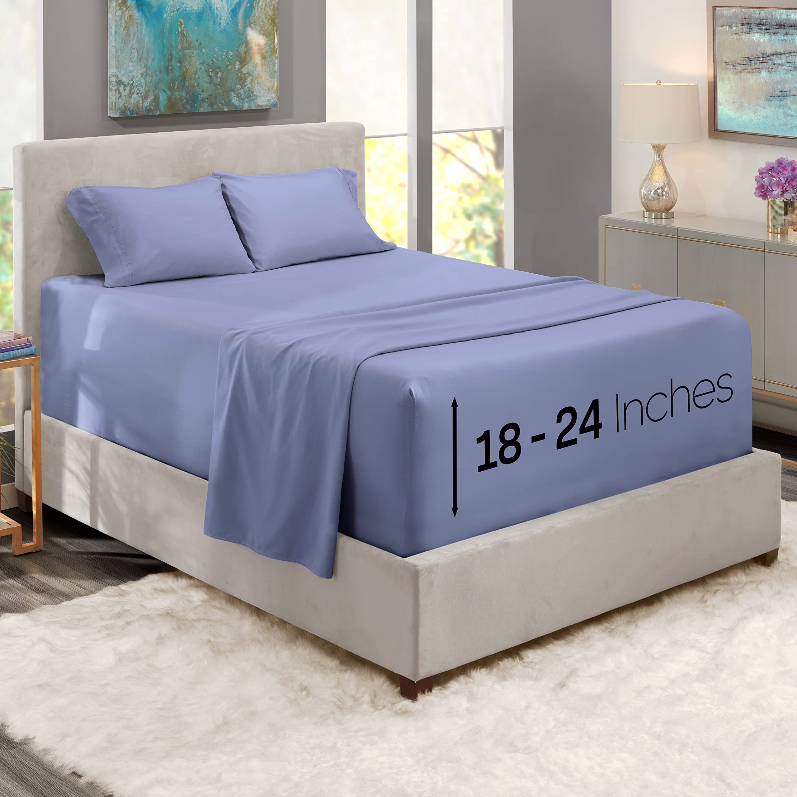 Nestl Extra Deep Pocket Bed Sheet Set - 4-Piece Hotel Bed Sheet Set Deep Pocket Bed Sheets 18-24 Inch Deep Pockets - Fitted Shee