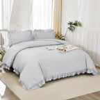 Litanika Light Grey King Size Comforter Set, 3 Pieces Ruffle Farmhouse Aesthetic Bedding Comforter Set, All Season Soft Lightwei