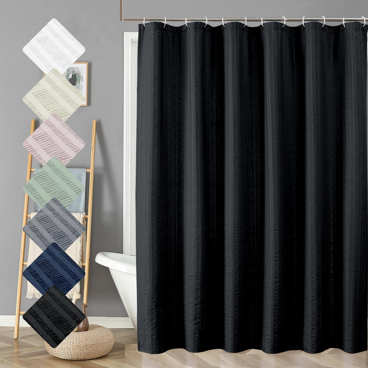 Aiyufeng Moga Black Shower Curtain - 3D Embossed Cloth Shower Curtain For Bathroom, Hotel Luxury Black Bathroom Curtains, Machin