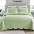 MarCielo 3-Piece 100% Cotton Oversized Bedspread Lightweight Quilt Coverlet Embroidery Farmhouse Bedding Set (TX Pale Green, Que