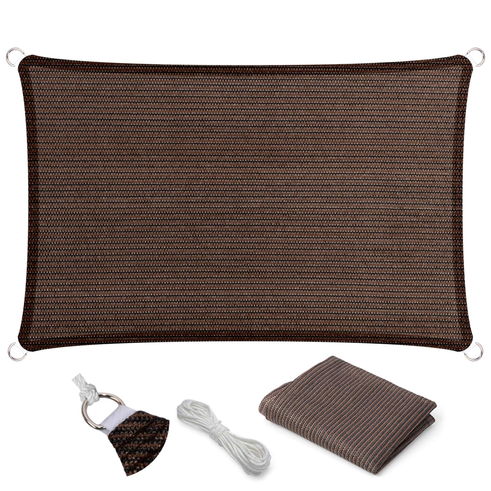 Eden'S Decor Straight Flat-Edged Sun Shade Sail Rectangular 7' X 18' Brown Uv-Blocking Outdoor Canopy Fabric Cloth Awning For Pe