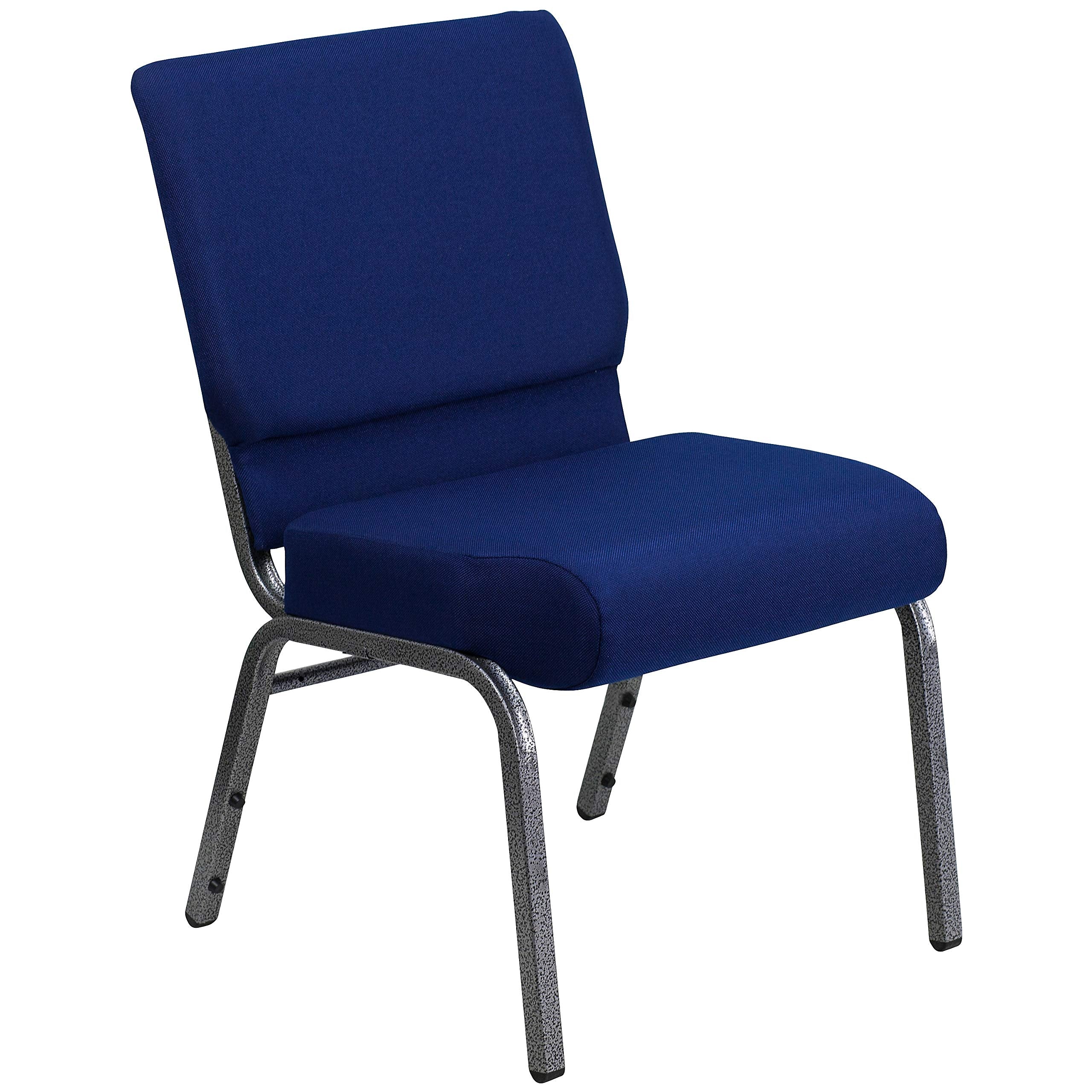 4 Pk. 21 Extra Wide Navy Blue Fabric Stacking Church Chair - Silver Vein Frame