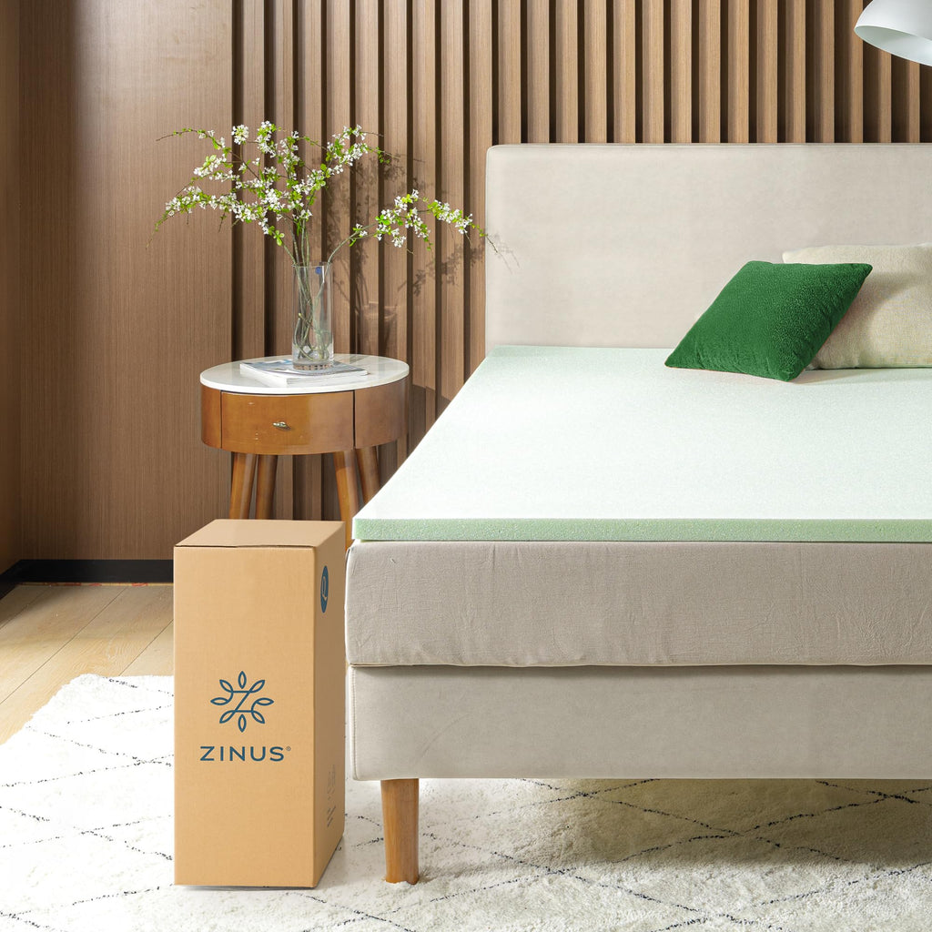 Zinus 1.5 Inch Green Tea Memory Foam Mattress Topper, Smaller, More Convenient Wonderbox Packaging, Pressure-Relieving Layers, Certipur-Us Certified, Queen
