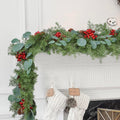 Lvydec Christmas 6Ft Pine Christmas Garland, Realistic Artificial Faux Greenery Garland with Pine Cone,Berry and Eucalyptus Leav