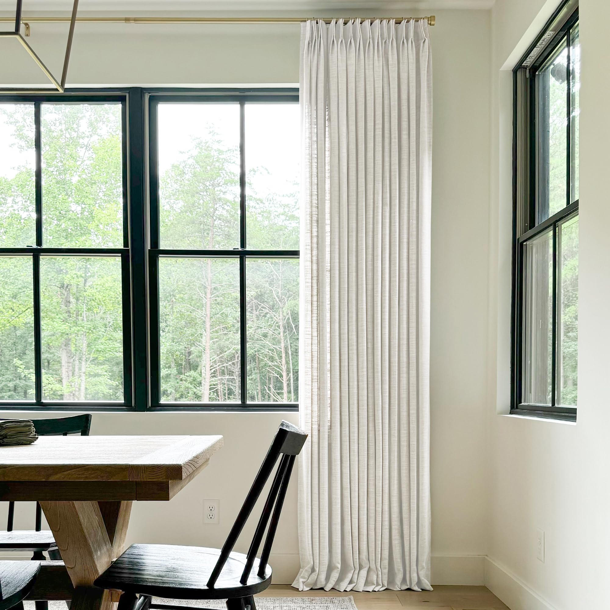 Twopages Double Layer Lined Pinch Pleated Curtain Beige White Linen Blend Light Filtering Room Darkening Curtain For Kitchen, Wi