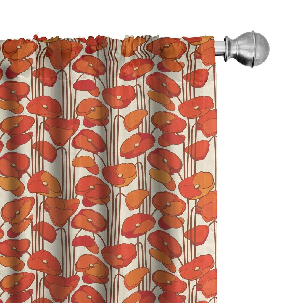 Ambesonne Floral Window Curtains, Art Nouveau Style Poppy Flowers Retro Spring Summer Garden Foliage Petals, Lightweight Decorat