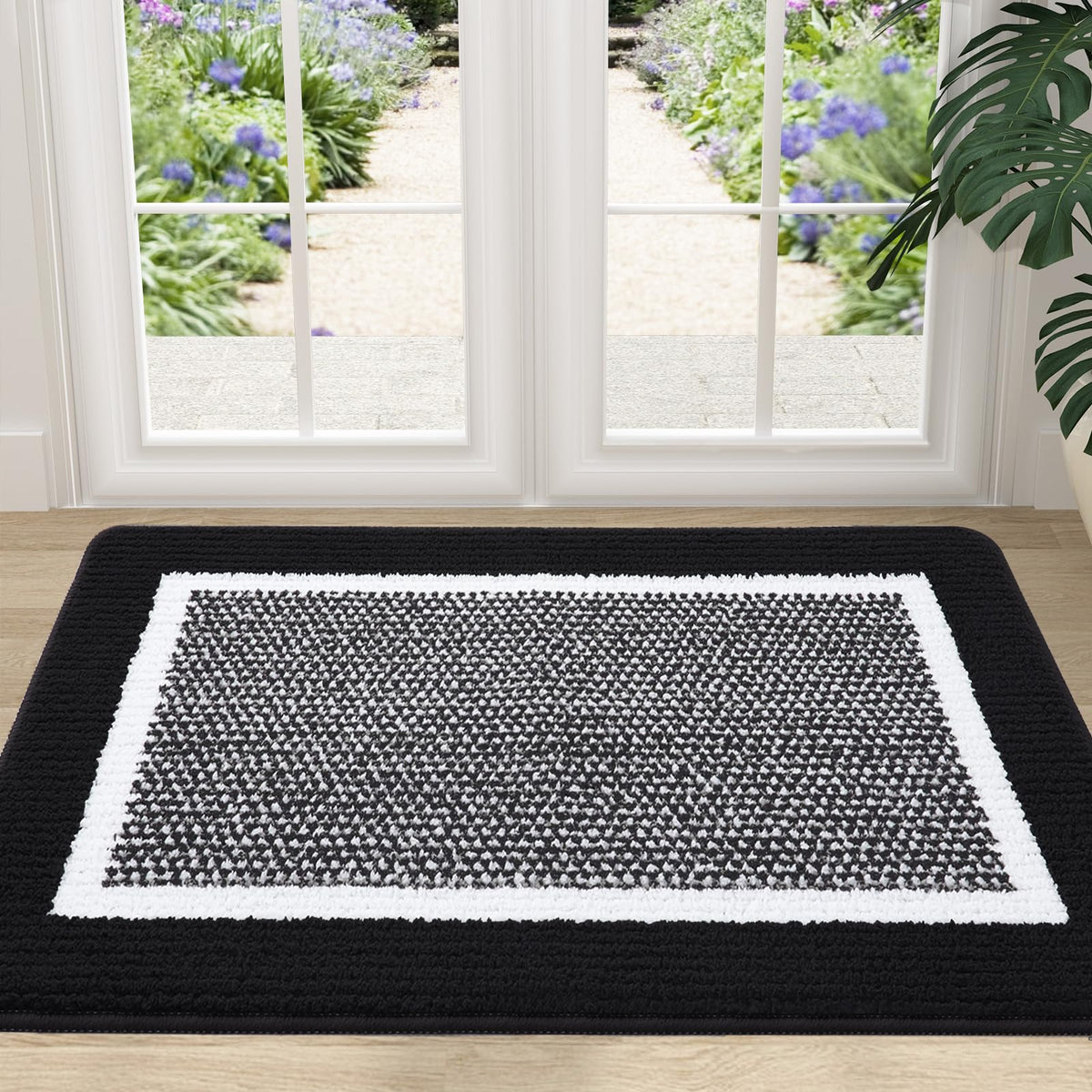 Colorxy Indoor Door Mat, Non-Slip Absorbent Resist Dirt Entrance Mat, Sturdy Low-Profile Inside Floor Mats, Washable Front Entry Doormats For Entryway, 36''X24'', Black