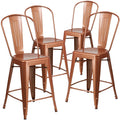 4 Pk. 24 High Copper Metal Indoor-Outdoor Counter Height Stool with Back