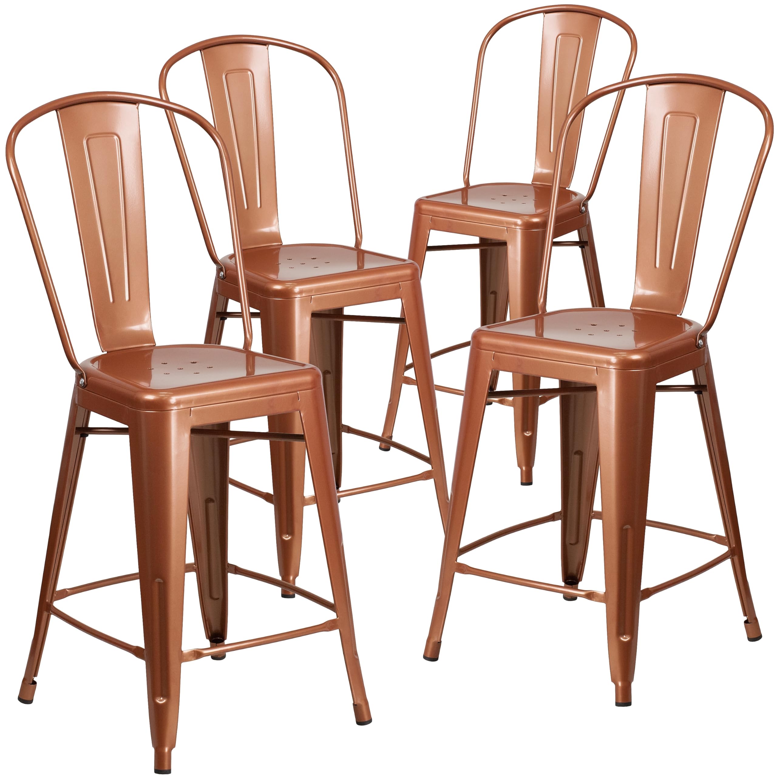4 Pk. 24 High Copper Metal Indoor-Outdoor Counter Height Stool with Back