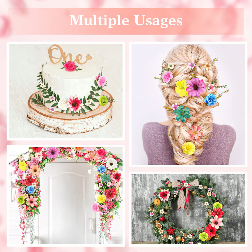217 Pieces Mini Silk Heads Fake Rose Daisy Faux Flowers For Crafts Rose Flowers Plum Blossom Heads Sunflower Wedding Decoration