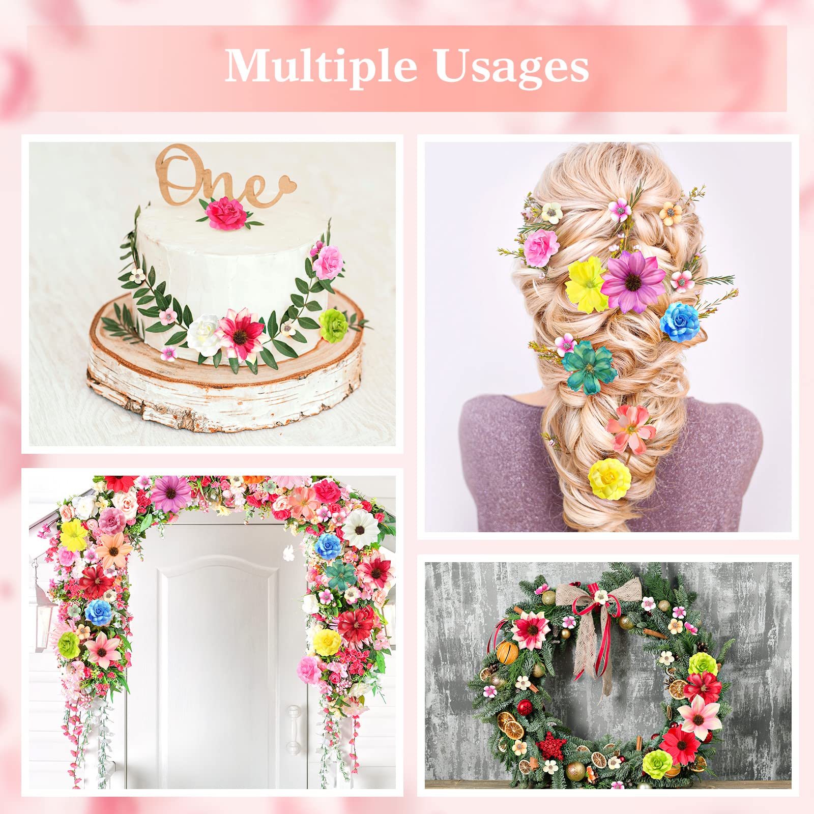 217 Pieces Mini Silk Heads Fake Rose Daisy Faux Flowers For Crafts Rose Flowers Plum Blossom Heads Sunflower Wedding Decoration
