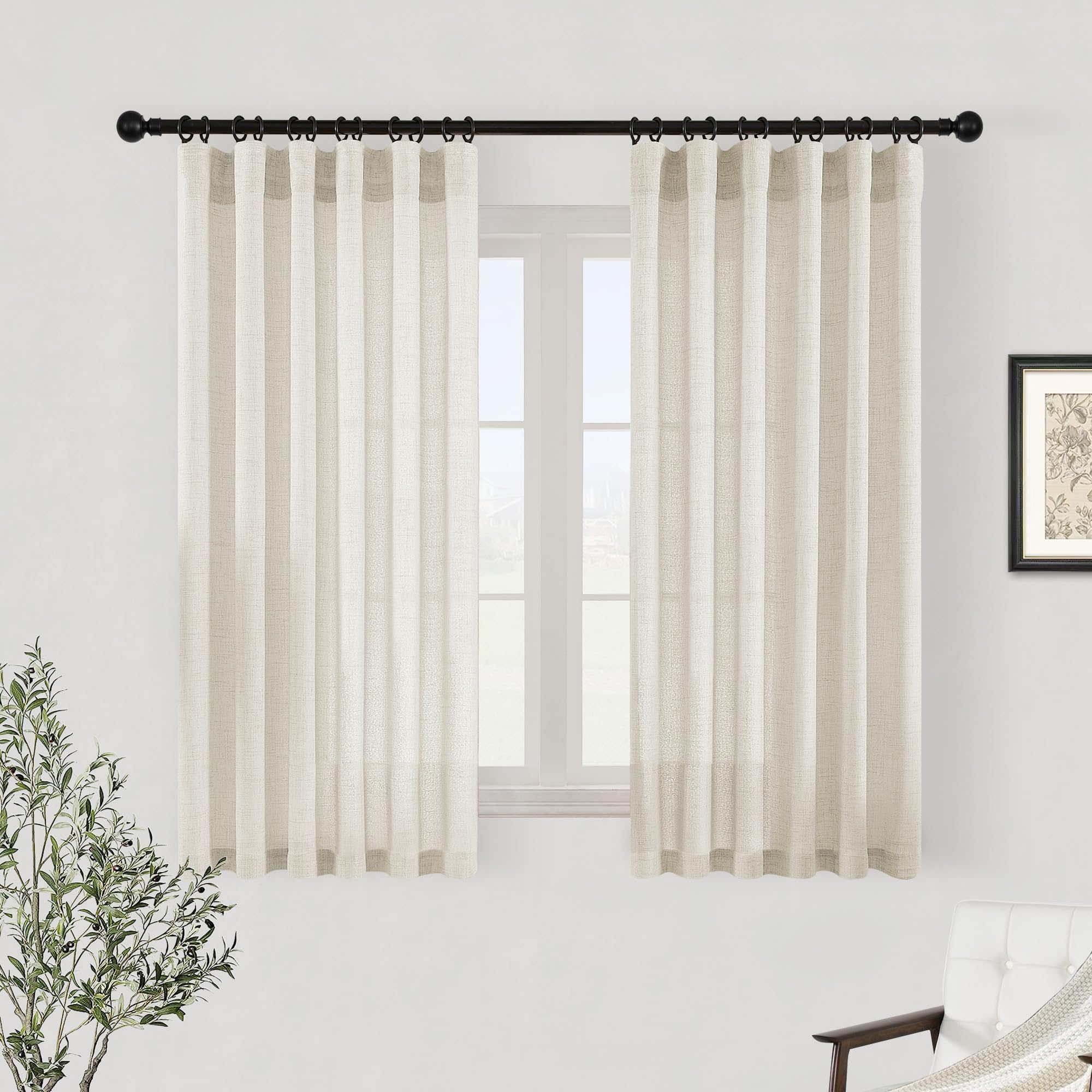 Dukiyo Natural Linen Curtains 45 Inch Length For Kitchen Bathroom Short Small Curtains 45 Inches Long Privacy Added Light Filter