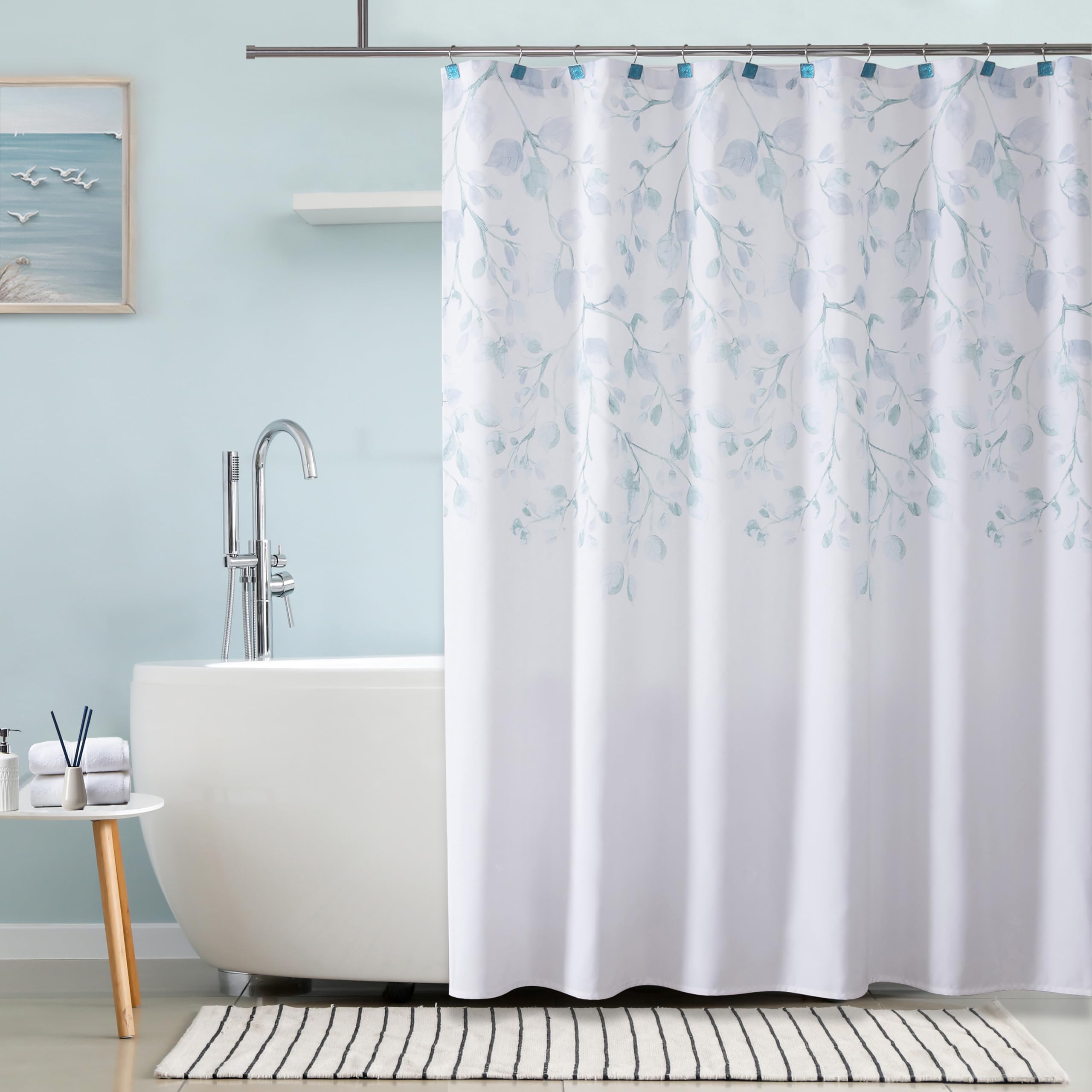 Central Park Blue Leaf Shower Curtain Water Resistant Decorative Sweeping Floral Print Canvas Bathroom Spa Hotel Shower Curtain 