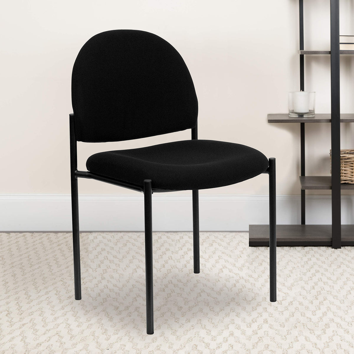 Flash Furniture Tania Comfort Black Fabric Stackable Steel Side Reception Chair