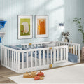 Tatub Twin Montessori Bed with Safety Guardrails and Door, Wood Frame Beds for Kids, Door Can Install Left and Right, White