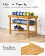 Songmics 2-Tier Shoe Bench Organizing Rack Entryway Storage Shelf 100% Bamboo Ulbs04N