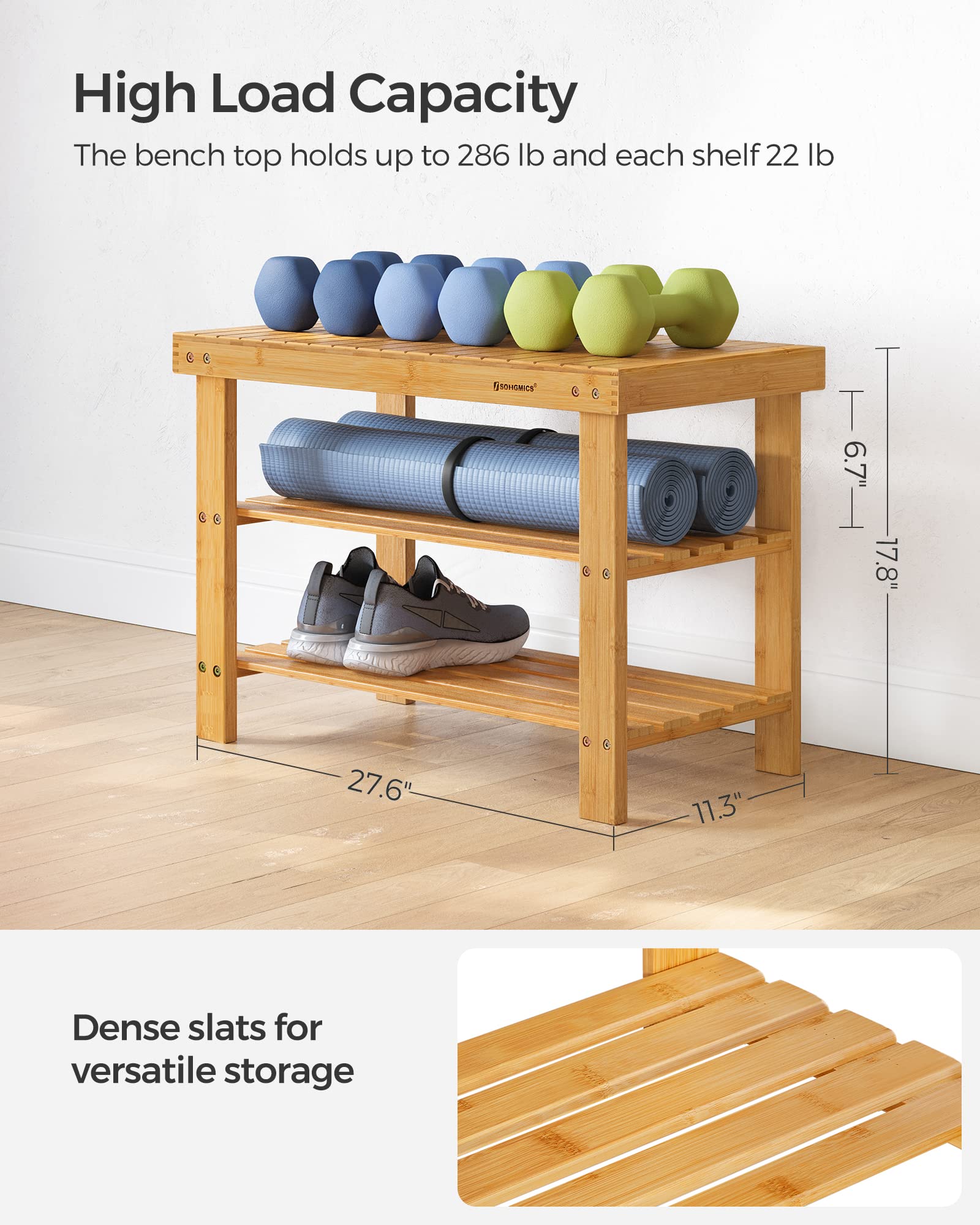 Songmics 2-Tier Shoe Bench Organizing Rack Entryway Storage Shelf 100% Bamboo Ulbs04N