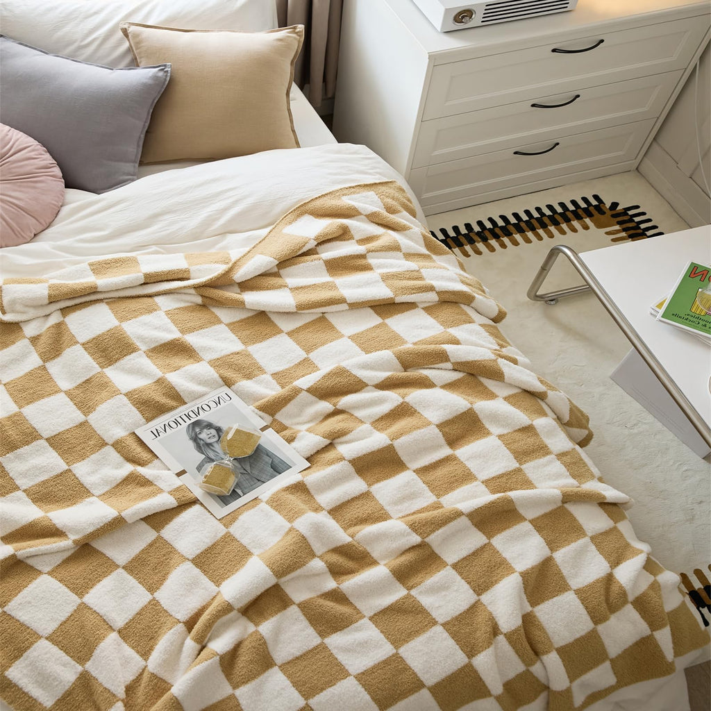 Yiruio Throw Blanket Checkered Chessboard Fluffy Fuzzy Warmer Comfort Reversible Super Soft Cozy Decor For Home Bed Couch Sofa R