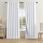 Dualife Greyish White Linen 100% Blackout Curtains 96 Inch Long,Light Blocking Privacy Protect For Master Bedroom Living Room Pi